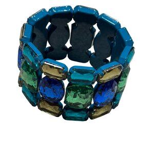 Multi Blue Green Faceted Lucite Gem Stud Wide stretch Bracelet
